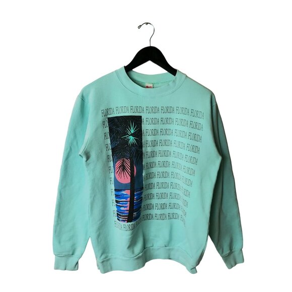 Vintage 80s Florida Graphic Sweatshirt Womens Textile Prints Made in USA - Picture 1 of 12